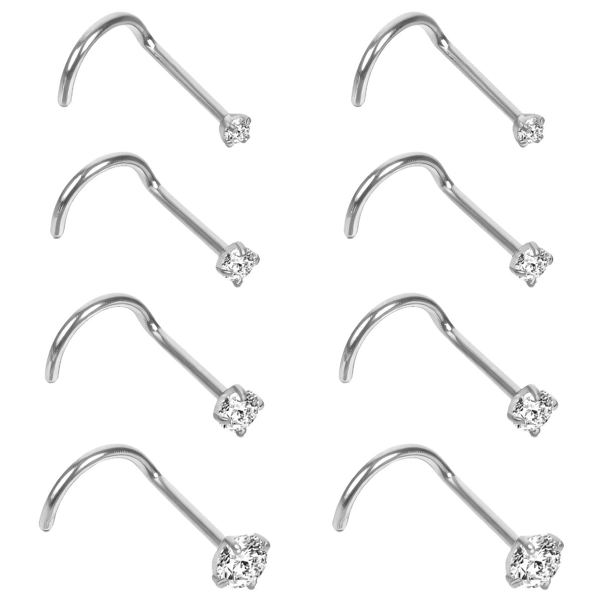 BOHUIZ 8Pcs Nose Piercing Studs, Stainless Steel Nose Screw 20G Corkscrew