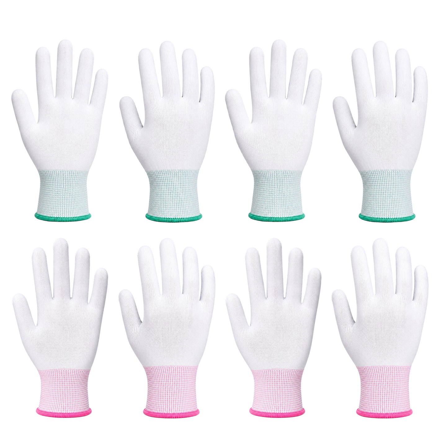 SULIKJHUI 8 Pcs Heat Gloves for Hair Styling, PU Coated Heat Protection Gloves with Silicone Fingers, for Curling Iron and Flat Iron, Suitable for Sublimation Heats Transfer Printing, Pink & Green
