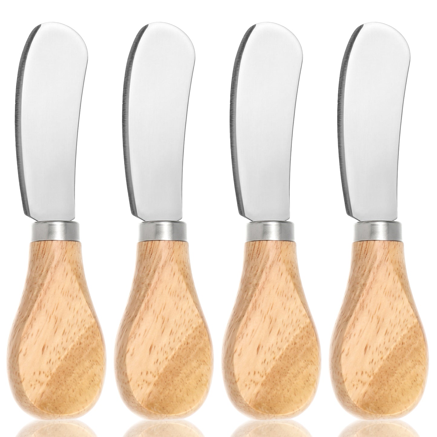 TIESOME 4 Pcs Cheese Spreader Knives, 4.72 Inch Stainless Steel Butter Knife with Wooden Handle, for Charcuterie, Jam & Pastry, Kitchen Accessories (Matte Silver)