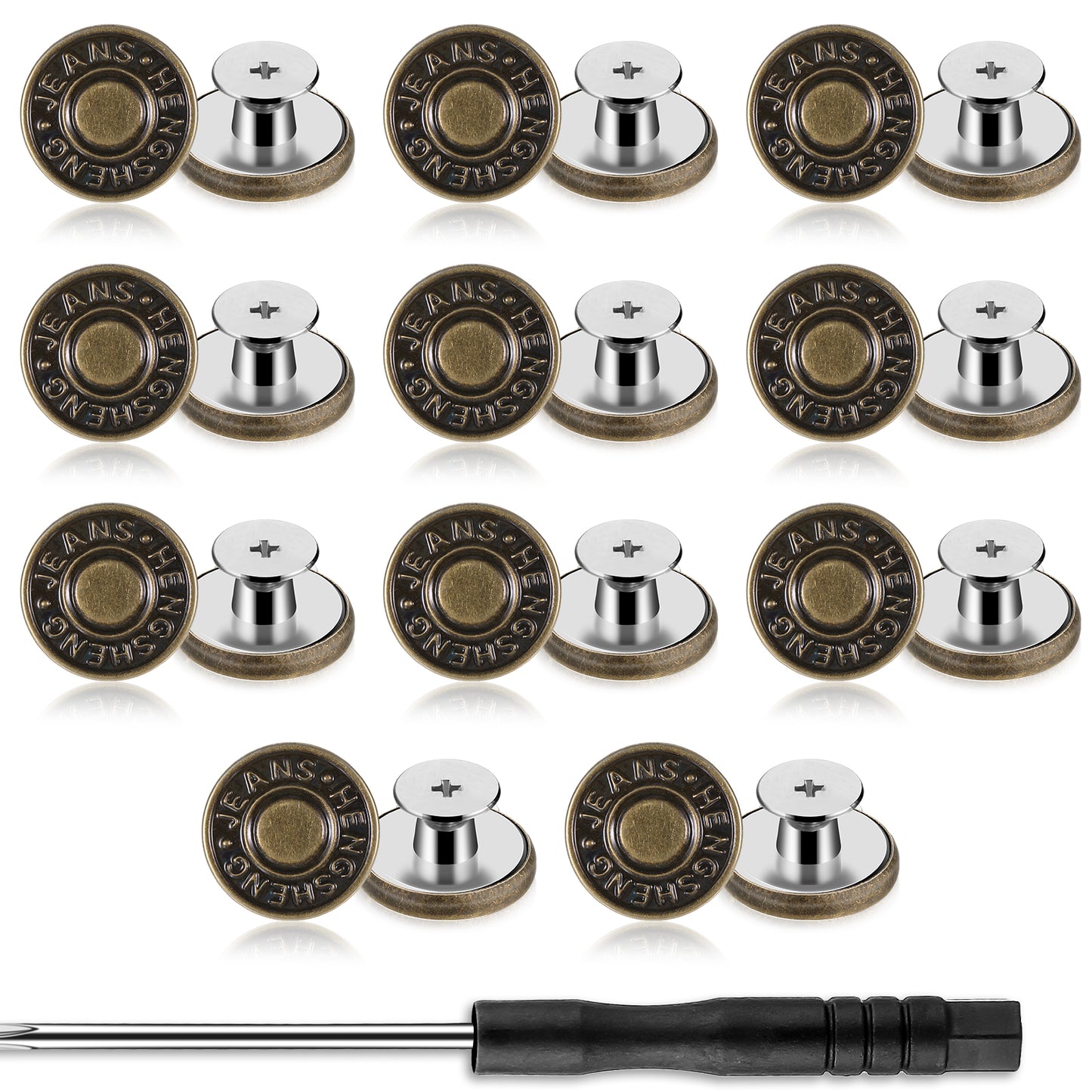 Yuanchu 20 Sets Jean Button Pins, 0.64 Inches Reusable Jean Buttons for Loose Jeans Clothes Pant Waist Tightener to Make Smaller No Sew Pants Button Replacement with A Screwdriver Instant Replacement