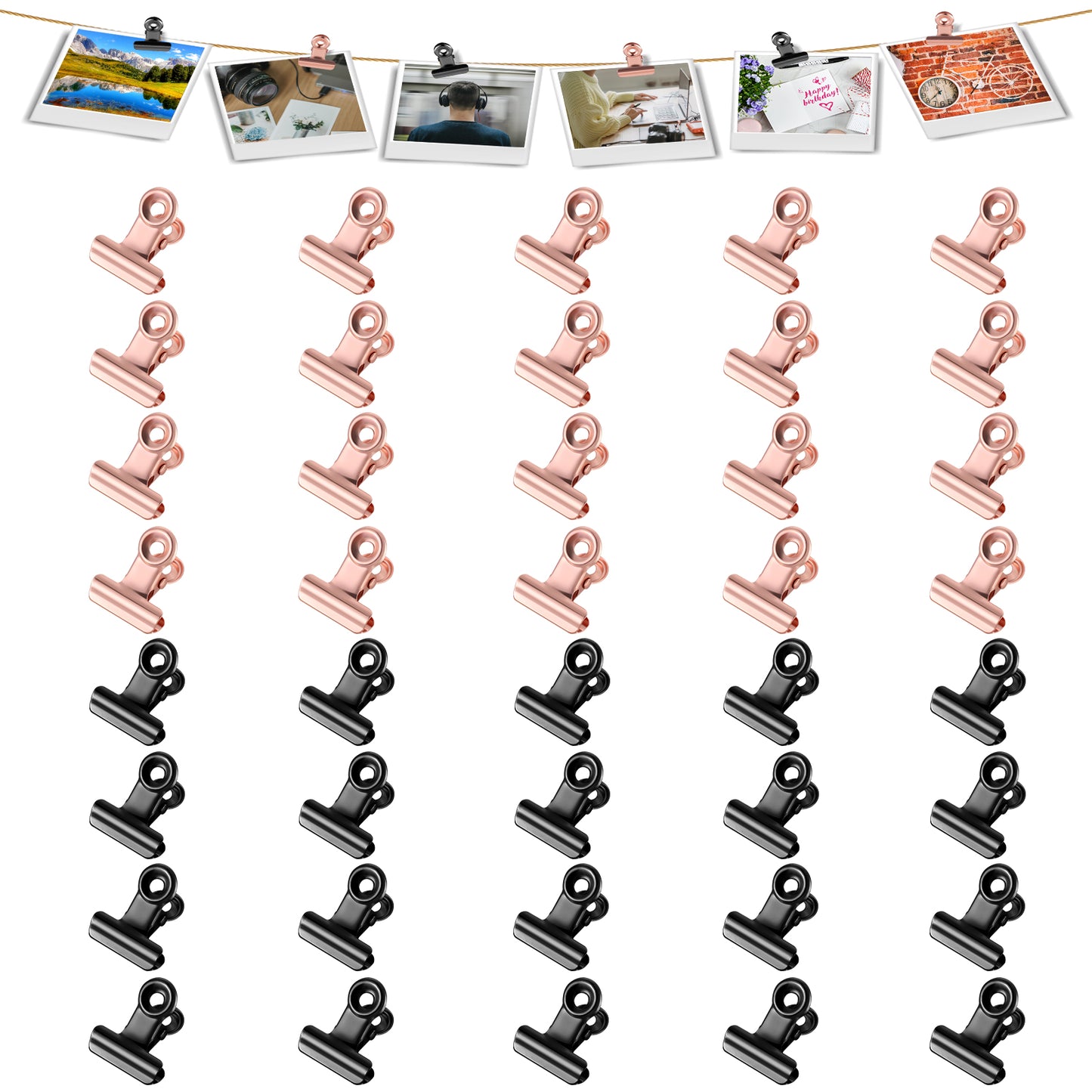 Molain 40Pcs Binder Clips, 0.87 Inch(22mm) Metal Hinge Clips for Food Packages, Mini Picture Clips, Small Paper Clamps, Binder Clips, Photo File Paper Document Clip for Home and Office Supplies