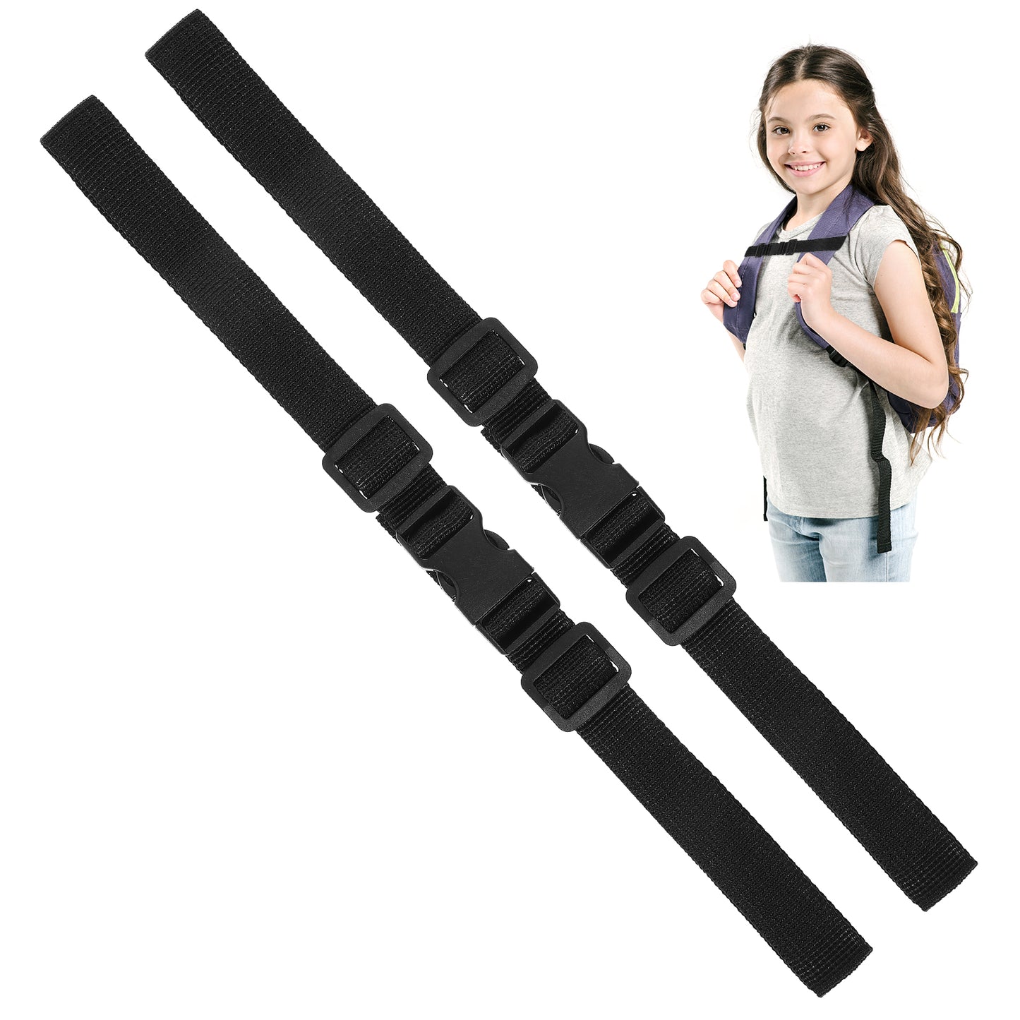 BOHUIZ 2 Pack Adjustable Backpack Chest Strap, Replacement Sternum Straps For Backpacks, Chest Strap for Backpack Secures with Snap Buckles for Outdoor Fabric Backpack Straps (Black)