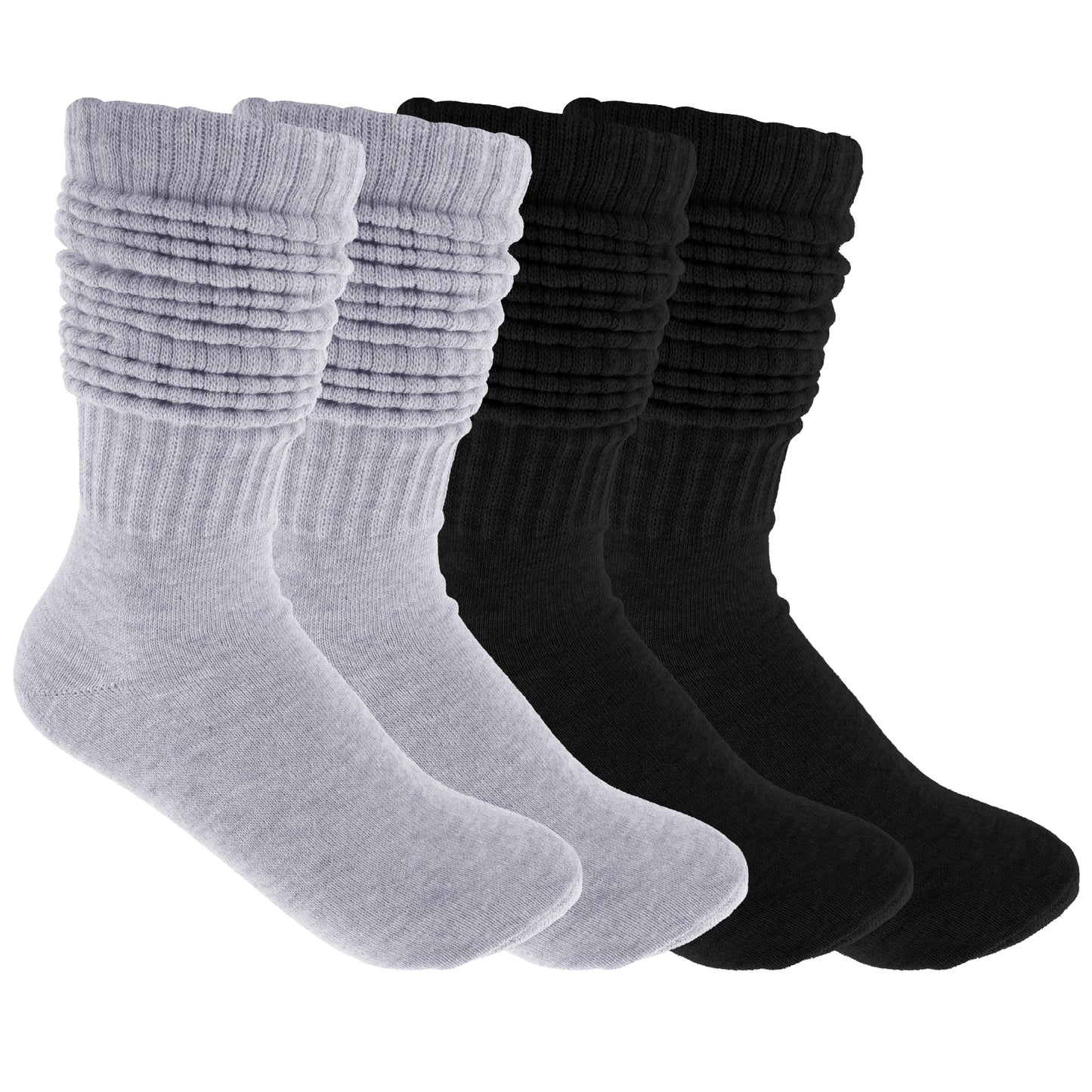 Molain Slouch Socks for Women 2 Pairs Scrunch Knee High Boot Socks Cotton Knit Boot Socks Long Soft Winter Stacked Socks for Woman(Black,Grey)