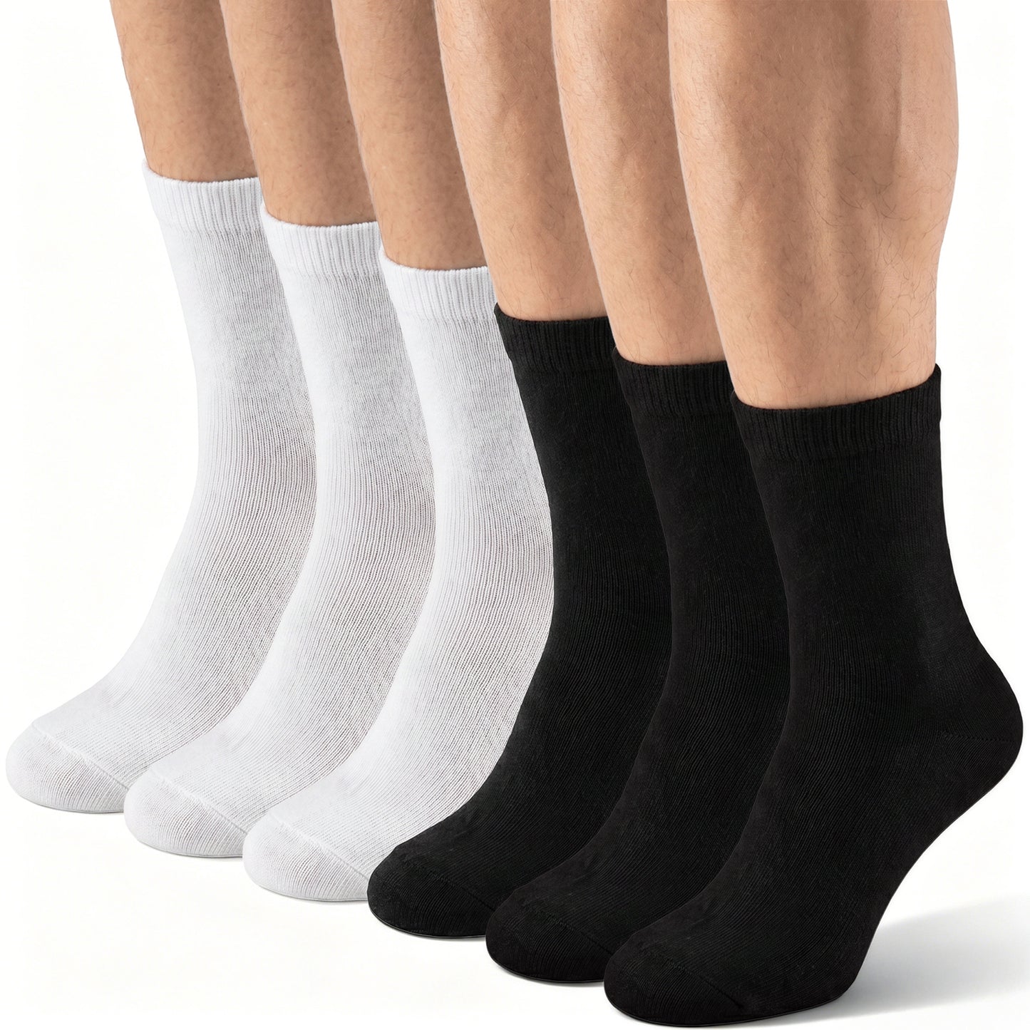 Molain 6Pairs Men's Cotton Socks, White Black Comfortable Breathable Dress Ankle Socks for Office Business Casual, Size UK 6-10