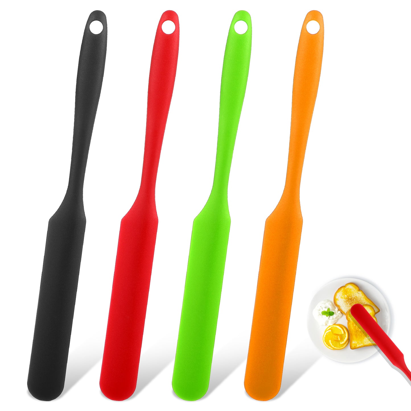 AOZUO Jar Spatula, 4pcs Silicone Sourdough Spatula Kitchen Rubber Jam Spreader Cake Cream Butter Jar Scraper with Long Handle for Blenders Cooking Baking Icing Stirring Mixing Tools