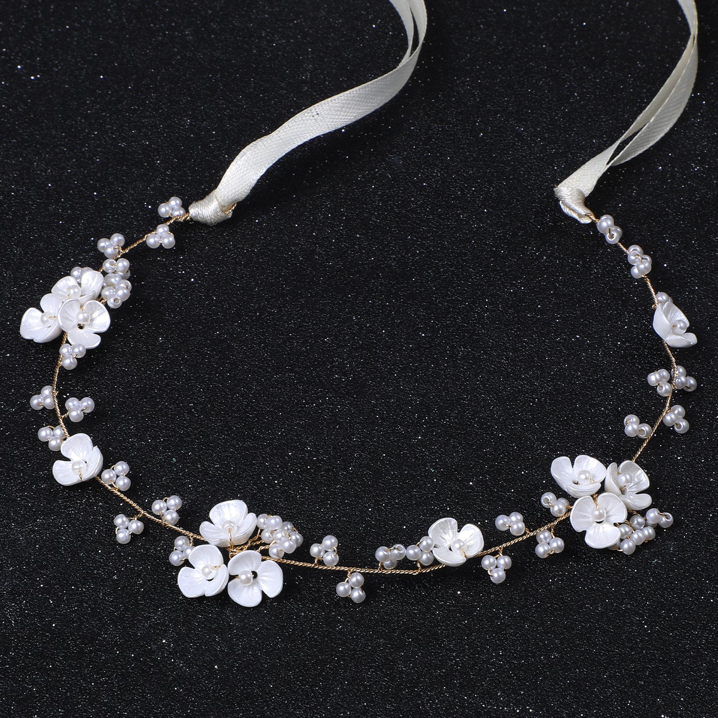 HJZHII Flower Girl Headpiece Headband, White Pearl Flower Headband Princess Girl Wedding Hair Accessory Hair Band for Girls Birthday Party First Communion