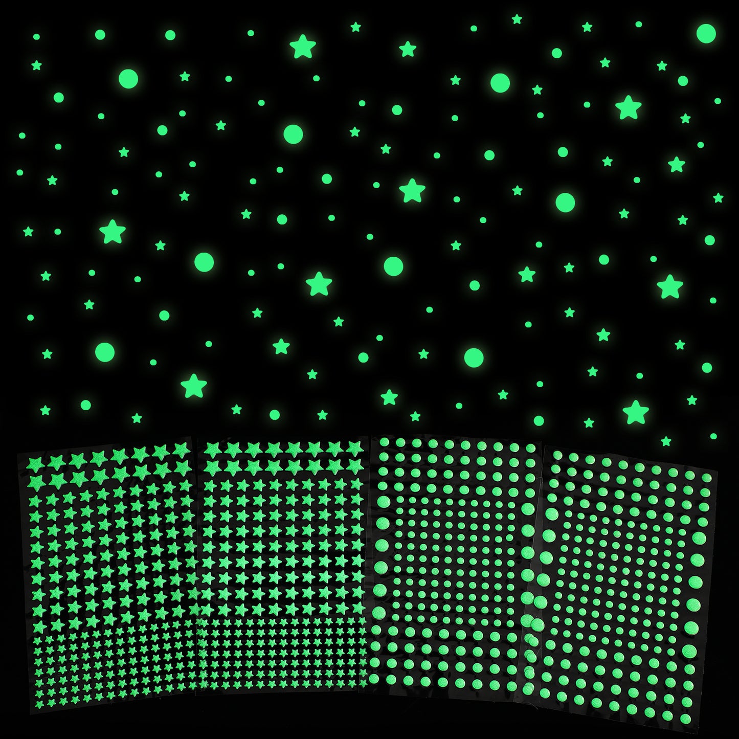 TIESOME 826 Pcs Glow in The Dark Wall Stickers, 422 Pcs 3D Glow in The Dark Stars for Ceiling Decor 404Pcs Green Dots Glowing Wall Decals Ceiling Decor Stickers for Bedding Room Party Birthday Gift