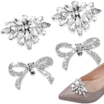 XLIUAX 4 Pack Shoe Clips for Heels, Rhinestone Shoe Clips Shoes Clip for Women Bow Rhinestone Buckle Detachable Clip for Bridal Wedding Decoration Snap Prom Party Shoes Charms 2 Pcs Square Buckles