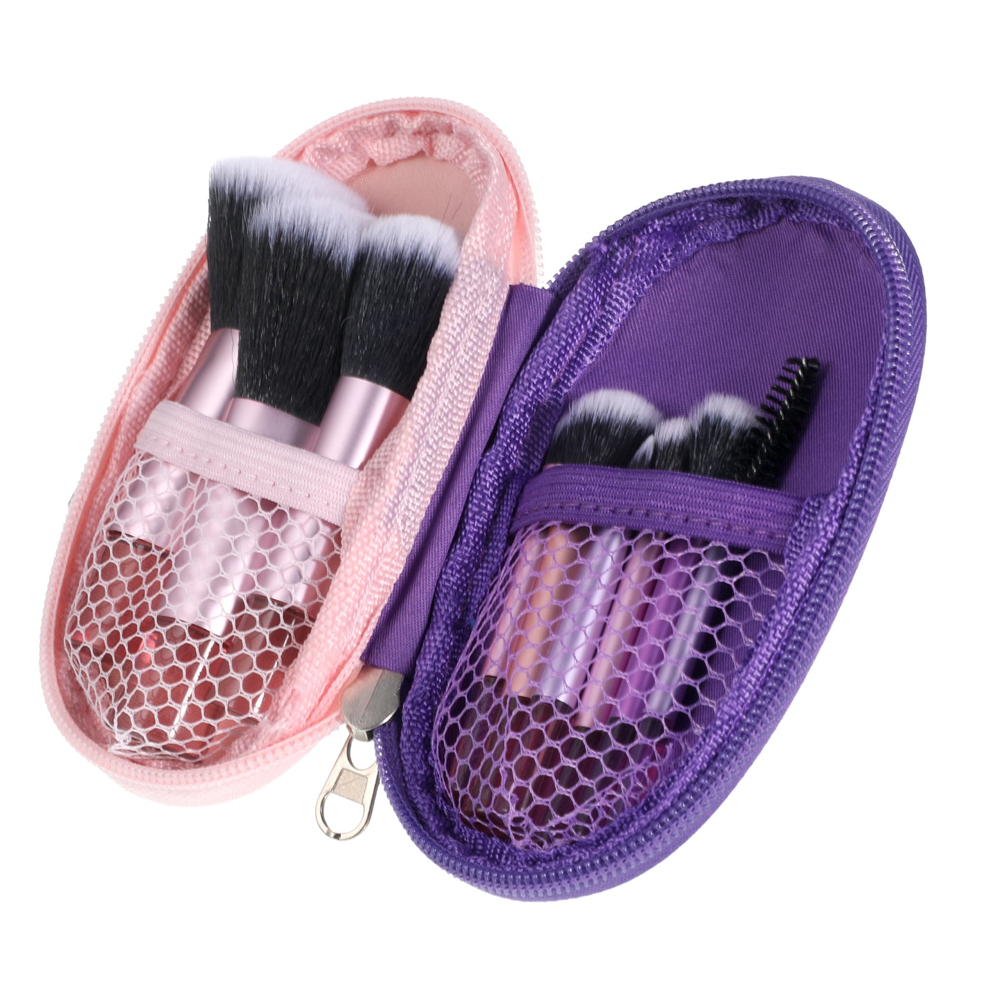 HJZHII 10 Pcs Mini Travel Makeup Brush Set with Pouch, Pink Portable Mini Makeup Brushes for Foundation Eyeshadow Blush Contour Compact Cosmetic Brushes Essentials for Women Girls On The Go