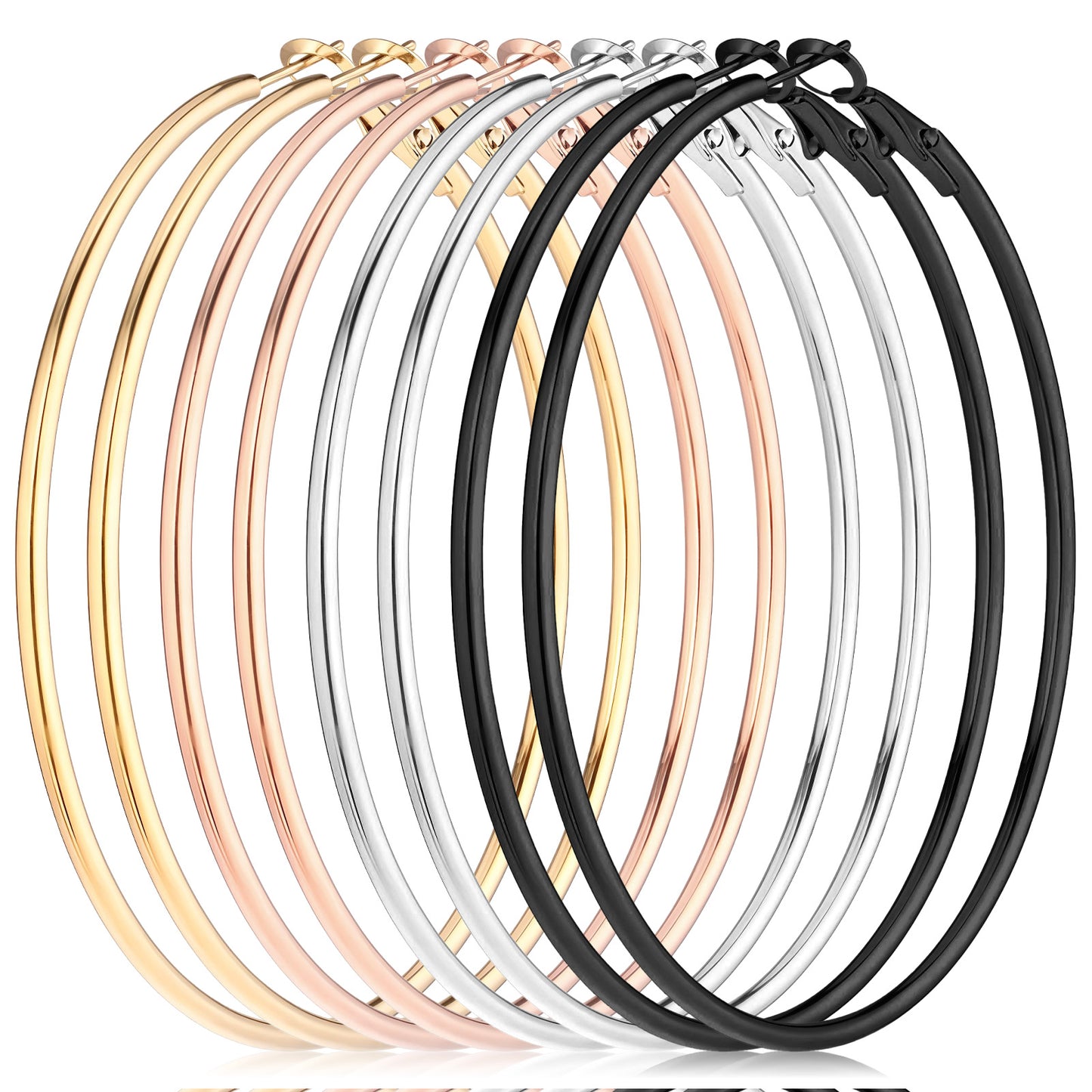 MBAIYO 4 Pair Large Thin Gold Hoop Earrings, Stainless Steel Circle Silver Hoop Cartilage Gold Silver Thin Oversize Earrings for Women