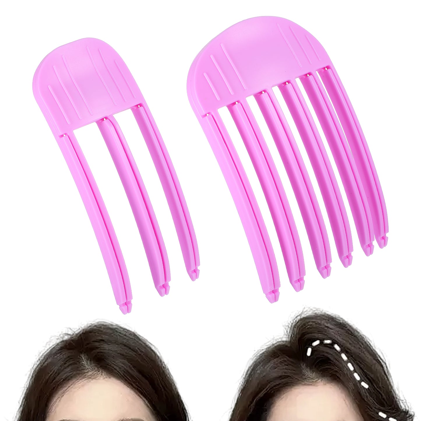 Yuanchu 2Pcs Wind Shaping Styling Combs for Fluffy Bangs, High Crown Volume Tools Set 3/6 Teeth Puffy Lazy Hair Clip No-Trace Hair Root Curlers for Women Natural Voluminous Look