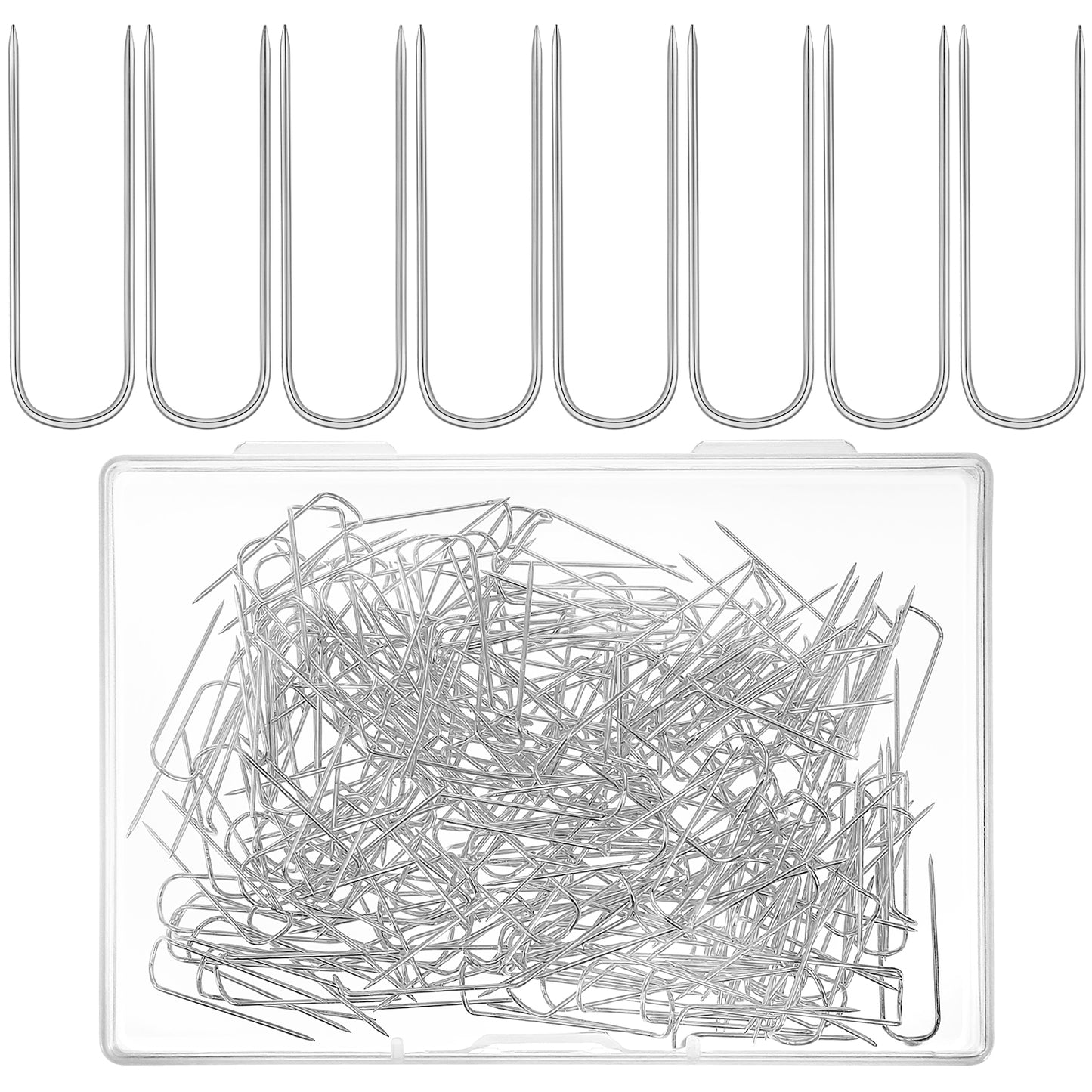 MBAIYO 200 Pcs U Shaped Fork Pins, Sewing U-pins Stainless Steel Double Blocking Pins for Sewing Needlecraft Quilting Crafts DIY Jewelry Making Home Decor 0.9 x 0.27 Inch(Silver)