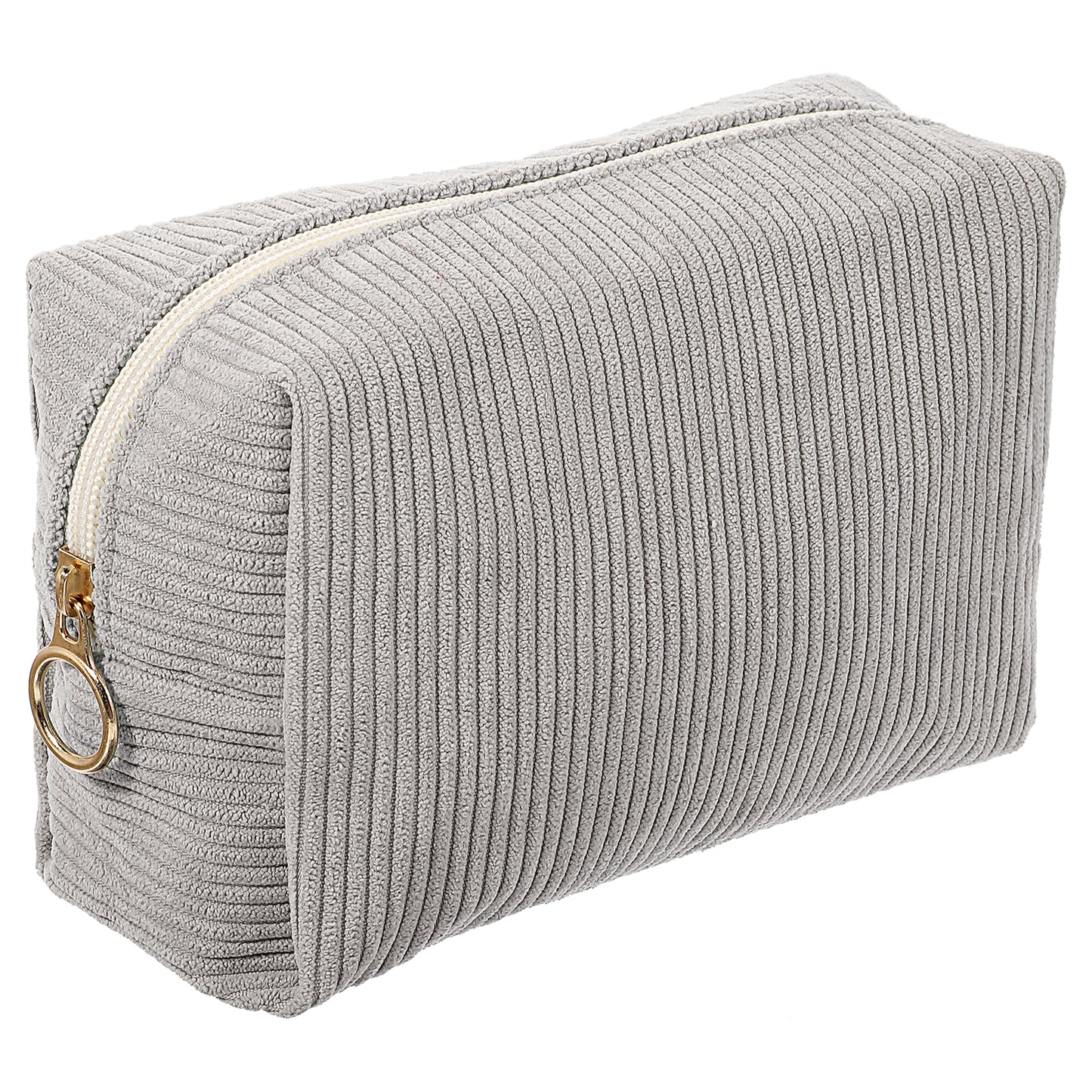 AOZUO Small Makeup Bag for Purse, Portable Corduroy Makeup Bag Pouch Large Capacity Cosmetic Bags for Women Travel Makeup Bag with Metal Zipper Make Up Bag for Travelling(Grey)