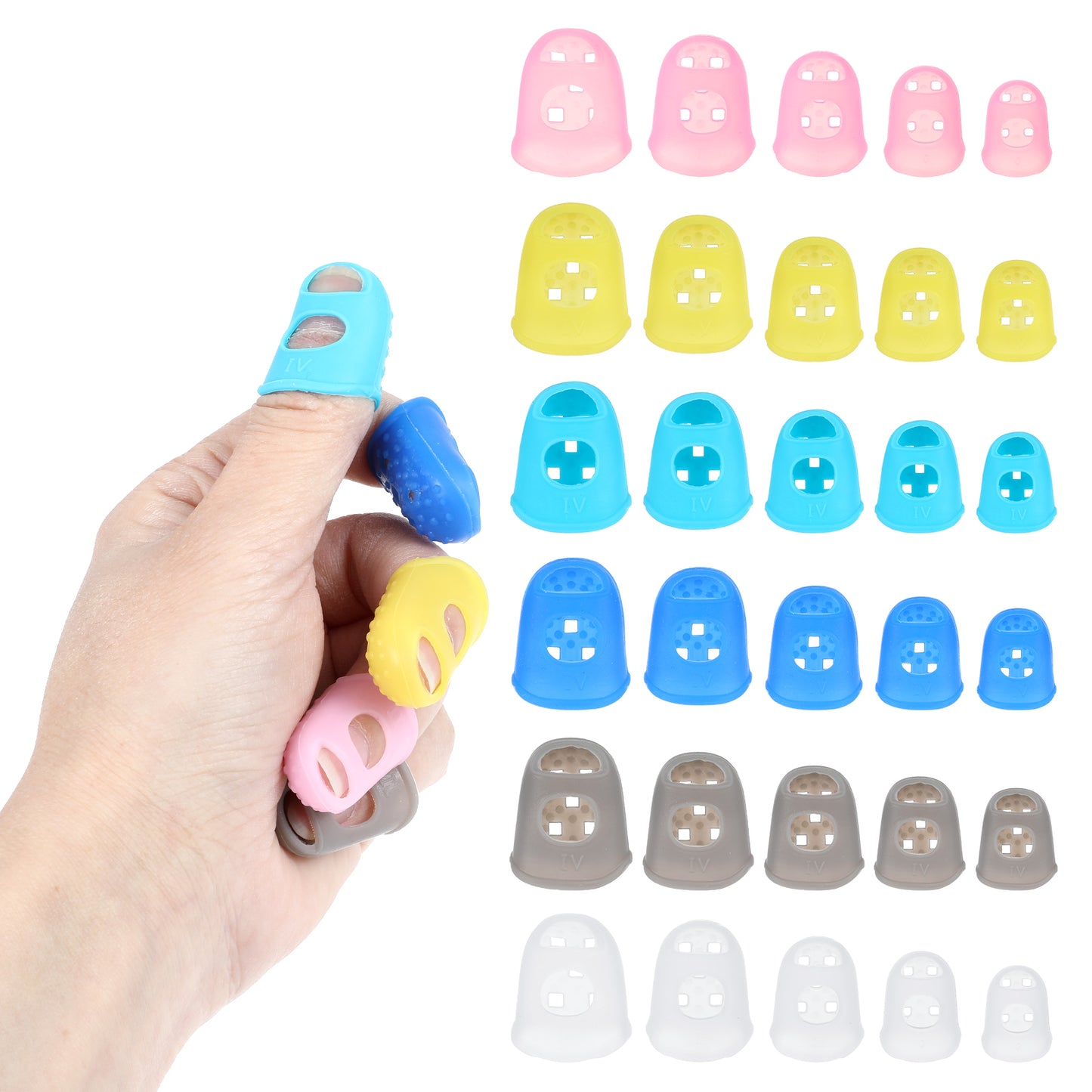 Yuanchu 30 Pcs Rubber Finger Tips, Fingertip Protector Caps Anti-Slip Fingertips Protector Pads Breathable Silicone Fingers Tips Guard for Paper Turning Hand Sewing Money Counting Guitar Playing