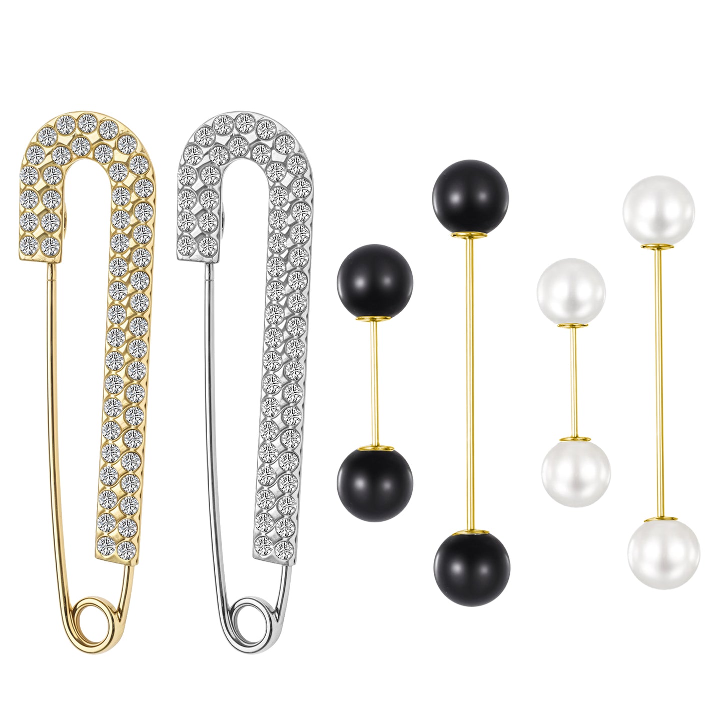 Yuanchu 6Pcs Sweater Shawl Clips, Retro Pearl Brooch Pins Decorative Safety Pins Dress Clips Crystal Cardigan Collar Clip Dress Shirt Clip for Back Cinch Elegant Shawl Clips for Shirt Costume