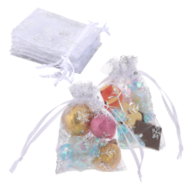 Giantree 100 Pcs Christmas Organza Bags, 3x4 inch Small Snowflake Christmas Organza Gift Bags, Mesh Drawstring Gift Bags for Christmas Winter Party Gift Jewelry Bags Candy Treat Bags(White)