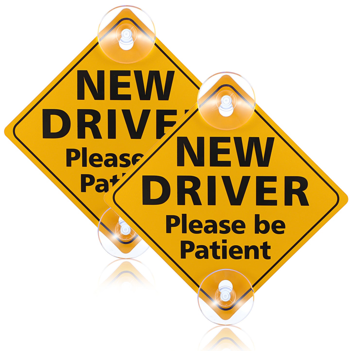 Cobee New Driver Sign, 2pcs Please Be Patient Car Window Signs with Suction Cups Car Vehicle Reflective Sticker Bumper Student Driver Sign Window Cling Beginner Rookie(Orange)
