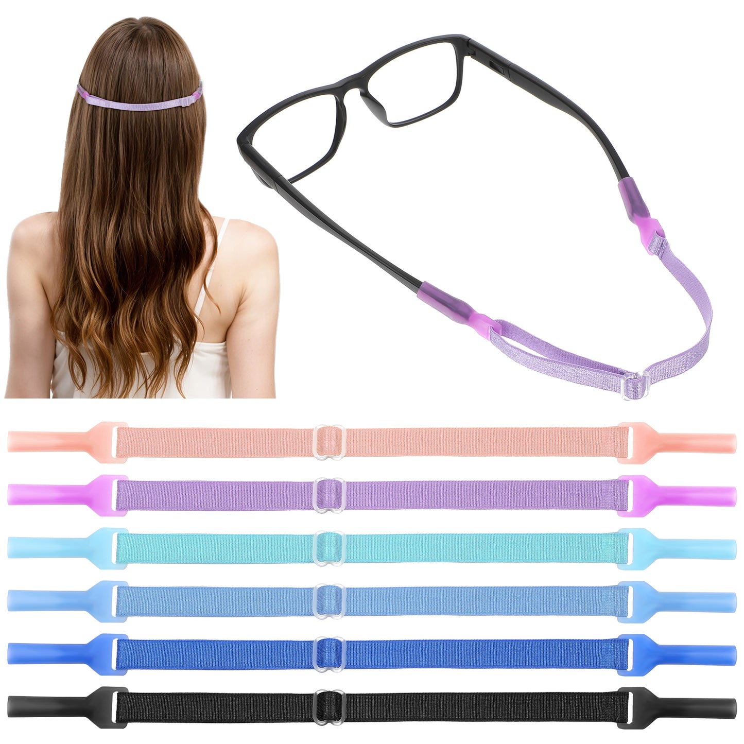 Yuanchu 6 Pcs Adjustable Eyeglasses Strap, No Tail Glasses Strap for Sports Eye Glasses Holders Around Neck Universal Sunglasses Straps (Whole Length8-12.5in for Temple Diameter 0.15-0.47in)