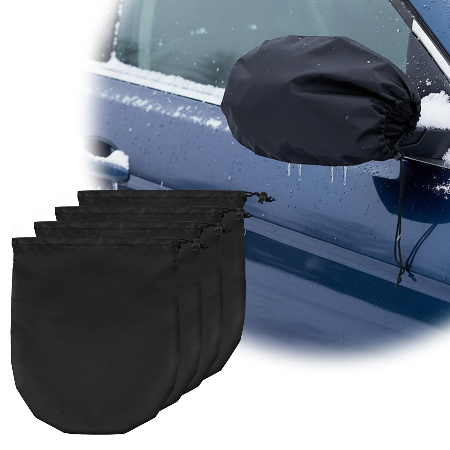 XLIUAX 4 Pack Car Side Mirror Cover, Waterproof Car Side Mirror Snow Cover Auto Exterior Rear View Protection for Frost Ice Bird Droppings Rain Universal Car Winter Accessories with Drawstring