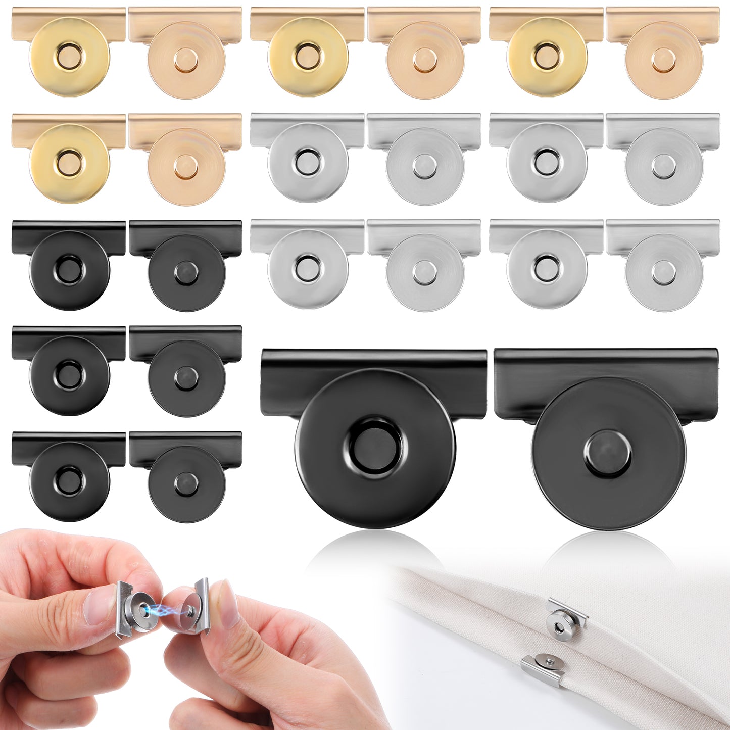 Yuanchu 12Pair No-Sewing Seamless Magnetic Snap Buttons, Metal Magnetic Buckle Clasp Magnetic Purse Clasps for Purse HandbagClothing Tote Bags DIY Crafts