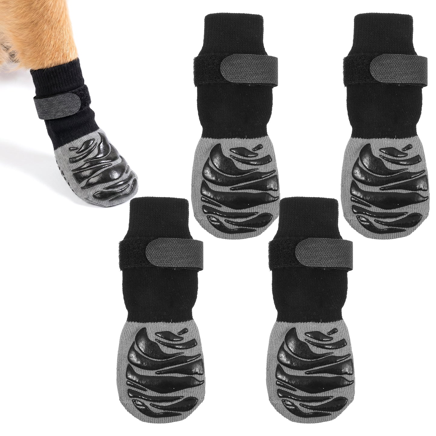 Cobee 2 Pairs Anti Slip Dog Socks, Dog Socks Paws Protectors with Adjustable Strap Traction Grips Walking Boots for Dogs Indoor Outdoor Hardwood Floor Protection (M, Black)