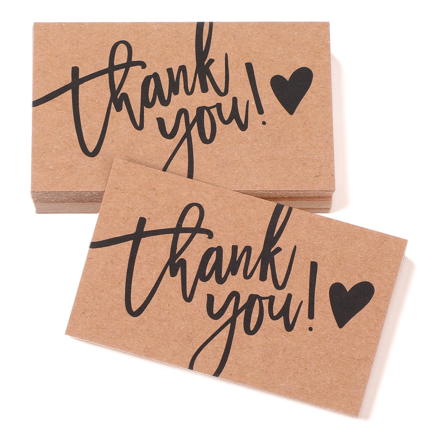 GEEHUA 100PCS Thank You Cards Multipack, Brown Thank You Greeting Cards Blank Inside Small Appreciation Card for Birthday Wedding Business Customer Store Packaging