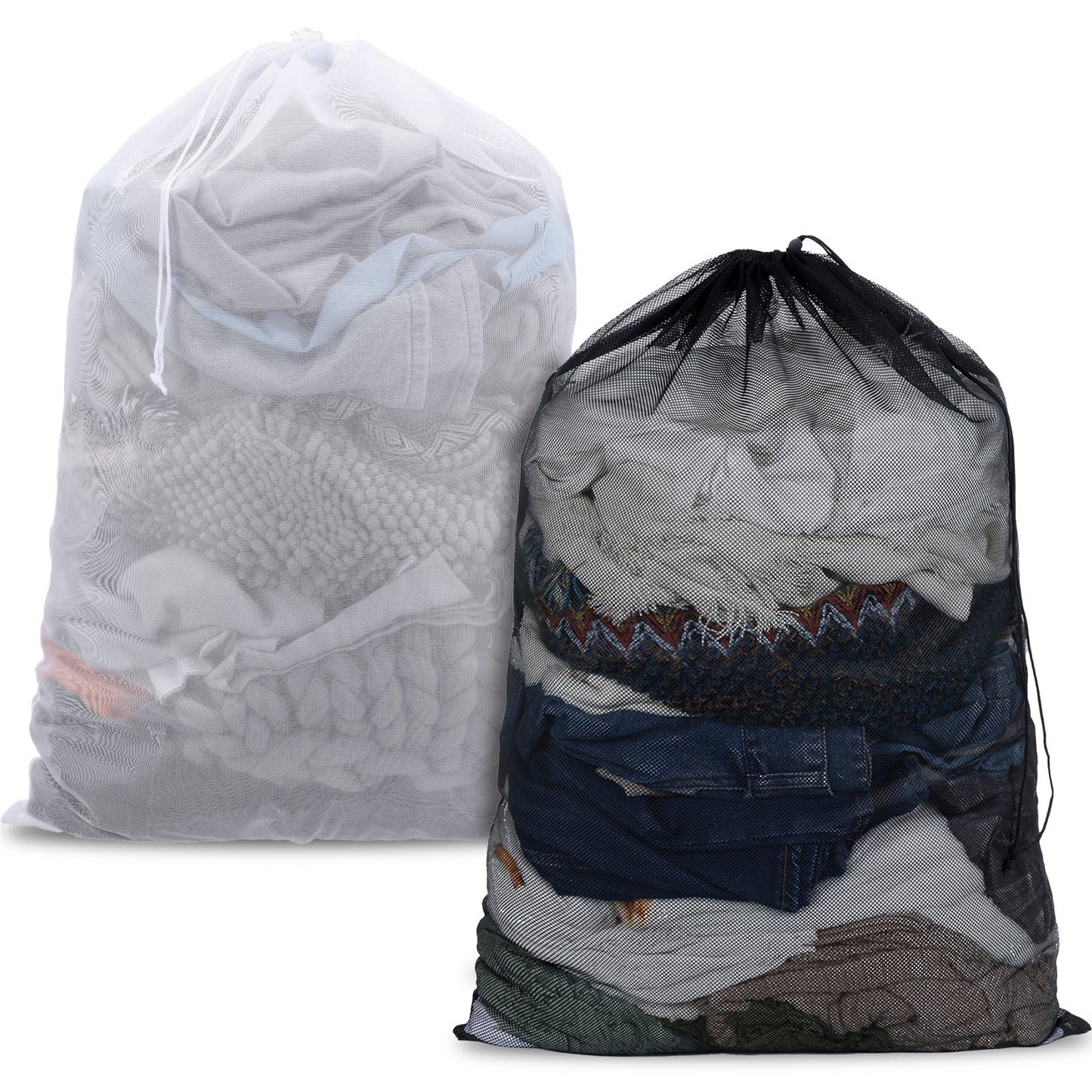 LXUEJIE 2 Pcs Mesh Laundry Bags, 24 x 36 Inch Heavy Duty Laundry Bag for Washing Machine with Drawstring Large Net Laundrys Washing Bags for Home Hotel College Dorm Apartment Travel Camp(Black, White)