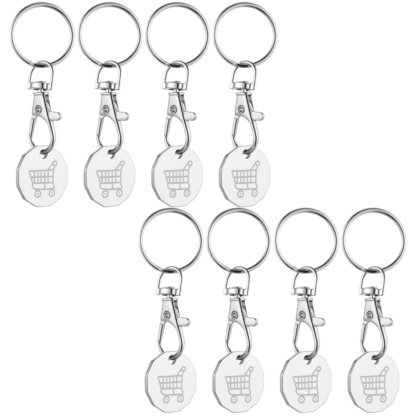 MBAIYO 8 Pcs Trolley Token, UK Stainless Steel Shopping Trolley Coin Keyring for Supermarket Basket & Locker