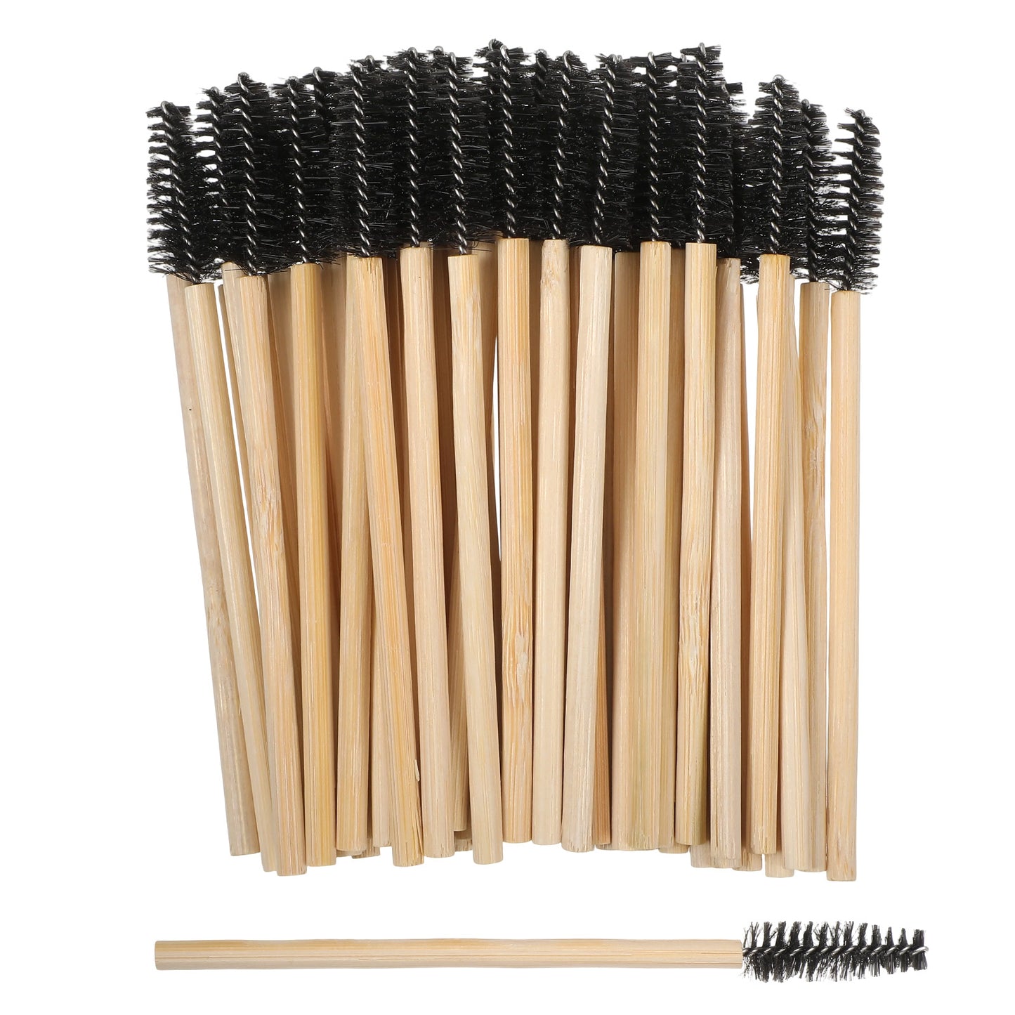 SULIKJHUI 100 Pcs Disposable Mascara Wands, Bamboo Handle Nylon Bristles, Black Eyelash Spoolies & Eyebrow Brush, Professional Eyelash Extension Applicator (Disposable Lash Wands)