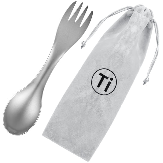 HJZHII Titanium Spork with Little Bag, 2 in 1 Fork and Spoon Combo Ultra Lightweight Metal Camping Spoon Reusable Camping Utensil for Backpacking Hiking Outdoors Camping Picnic