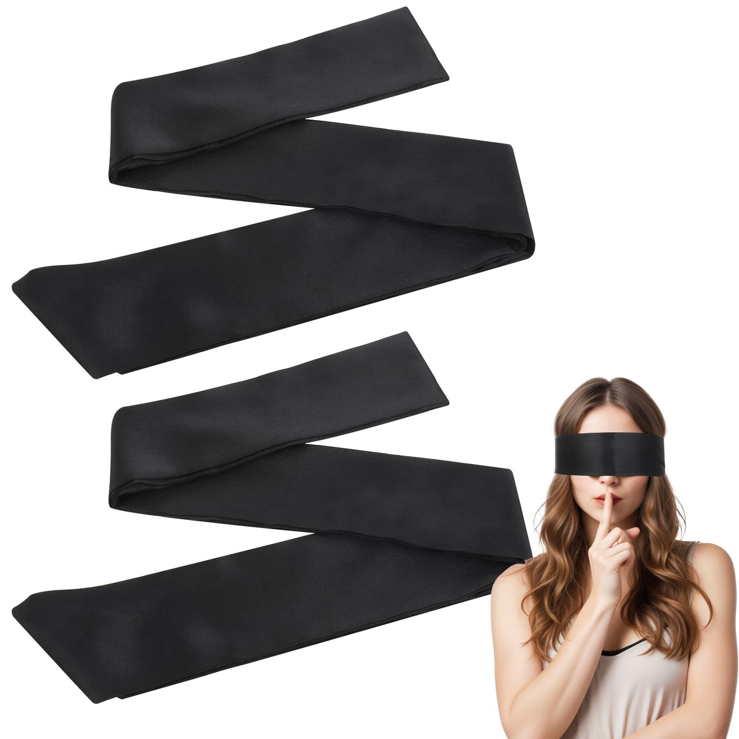 GEEHUA Satin Sleep Eye Mask, Adjustable Blackout Blindfold Comfortable Soft Eye Cover Night Sleeping Blinder Bondage Eye Shield Cover for Travel Nap Meditation（150cm/59inch）(2pcs)