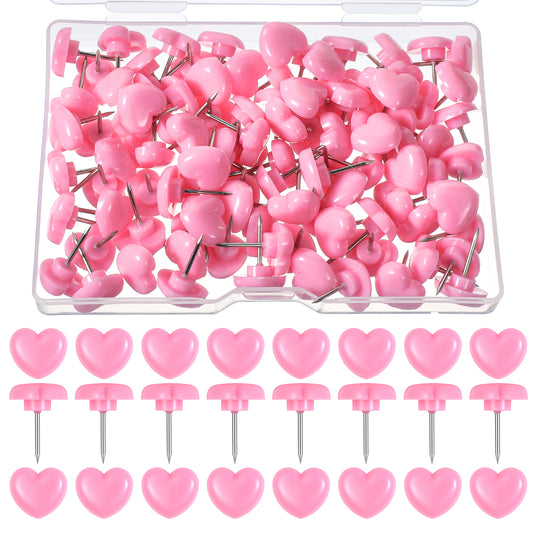 LXUEJIE 100 Pcs Cute Thumb Tacks Pink Push Pins, 0.47 Inch Heart Push Pins Flat Head Thumb Tacks for Bulletin Board Cork Board Posters Photos Postcards Maps Office Home Decorative