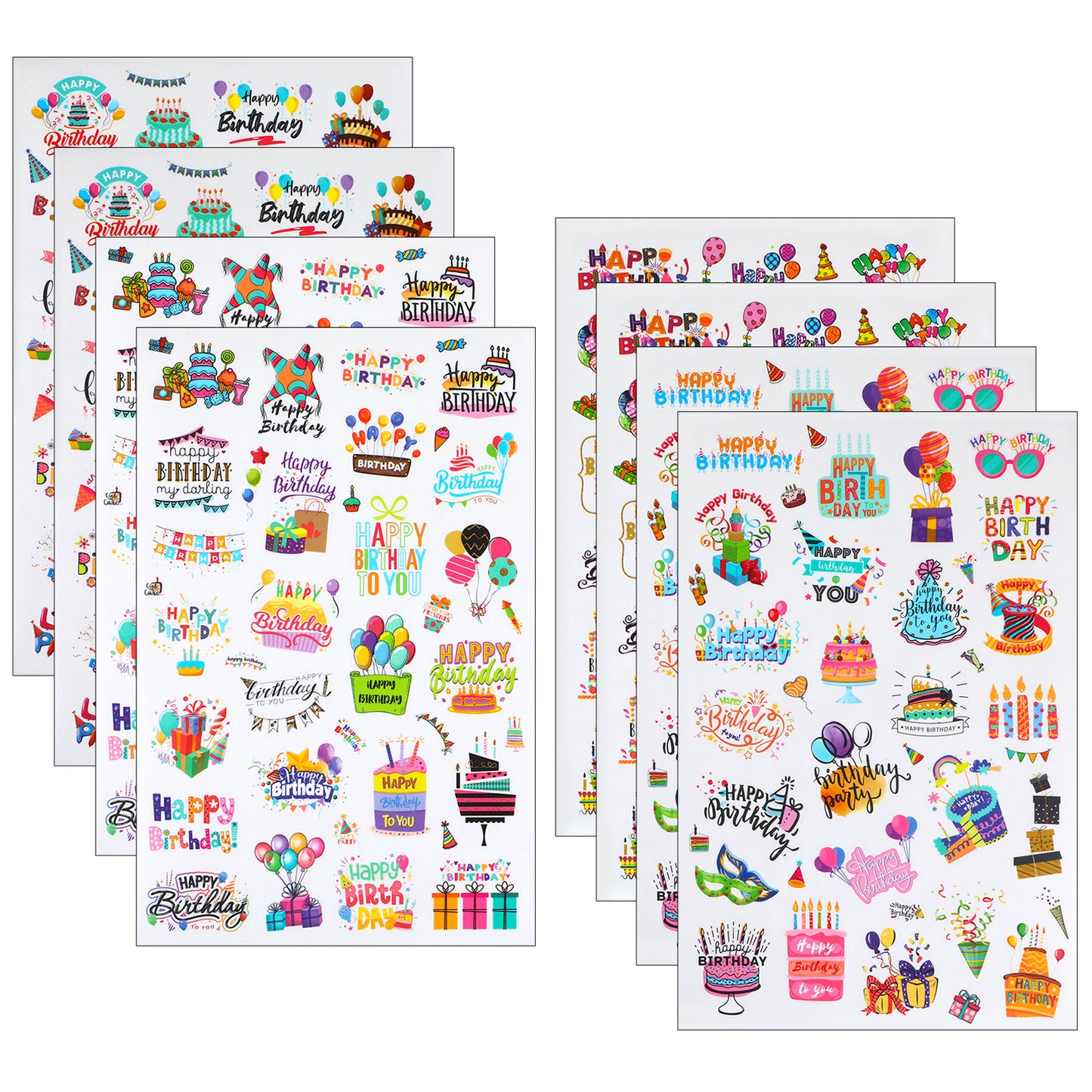 GEEHUA 200pcs Happy Birthday Stickers, Waterproof Happy Birthday Sticker BirthdayParty Decals Vinyl Stickers BirthdayParty Supplies Decals for Cards Decorations Balloon Cake Decal