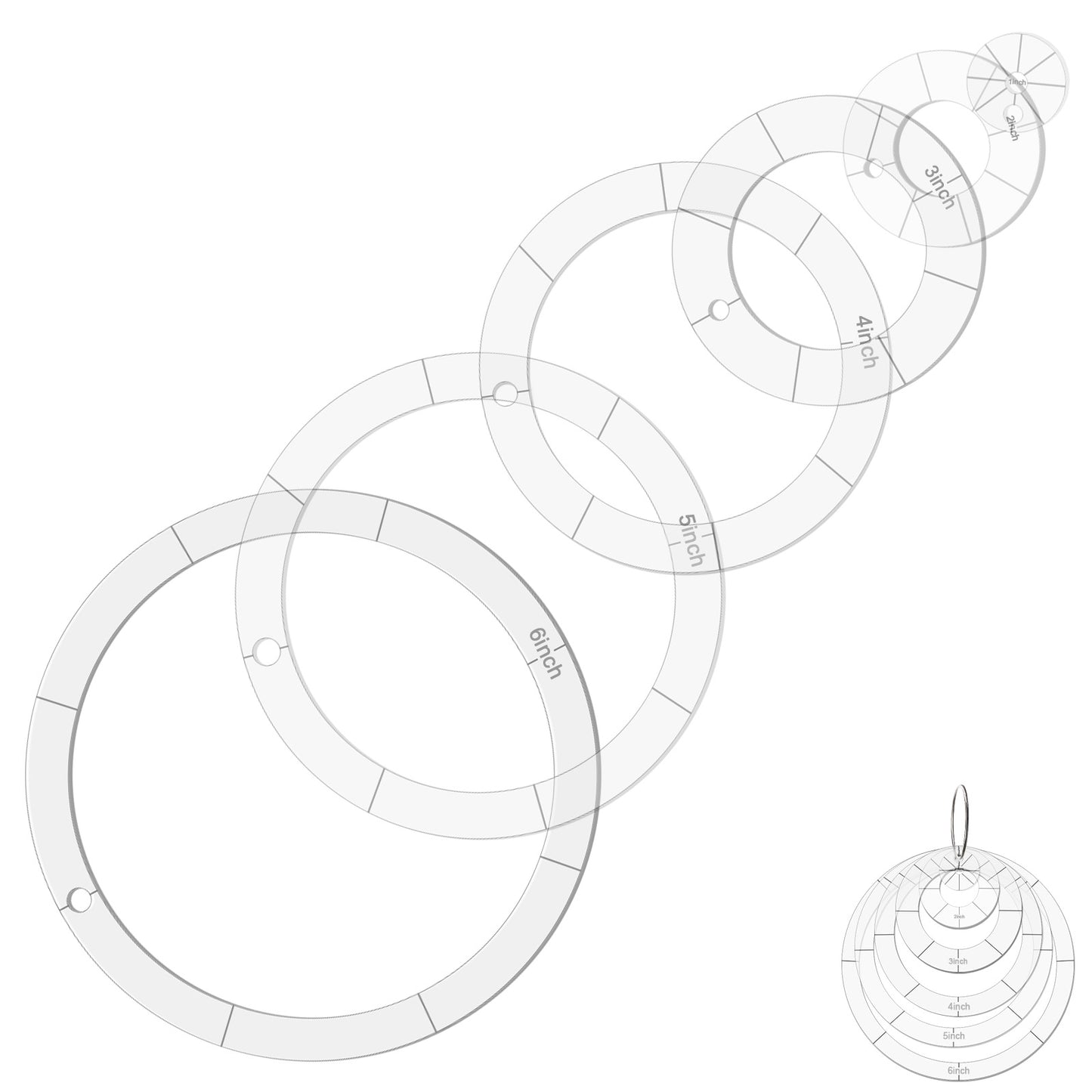XLIUAX 6 Pcs Circle Quilting Template, 1/2/3/4/5/6 inch Circle Templates Quilting with Binder Hinged Rings, Clear Acrylic Quiltings Template Rulers for Cutting Fabric Precision Measurements Sewing(a)