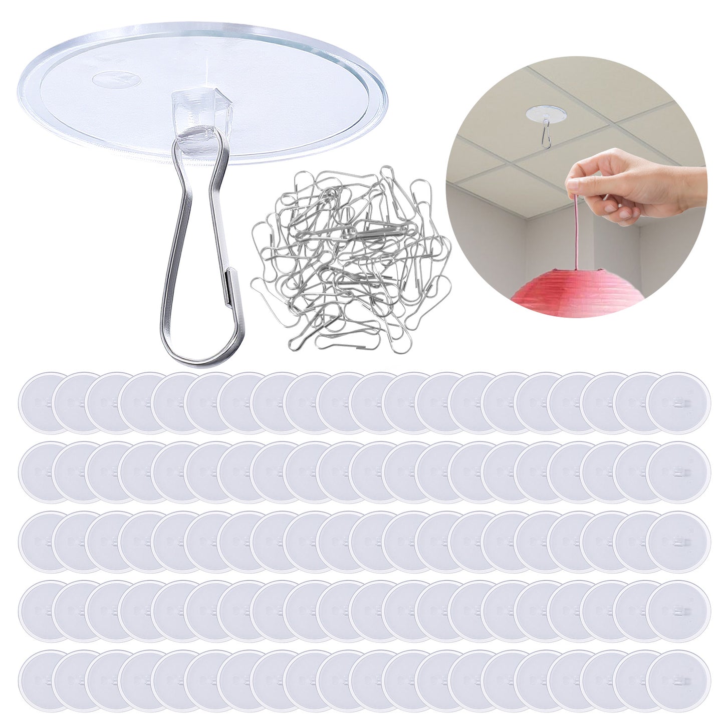 DOPENSPI 100PCS Adhesive Ceiling Hooks, Self Adhesive Round Ceiling Hooks No Drill Wall Hanger Removable Wall Sticky Hook for Wedding Festival Party Decor Hanging Decorations