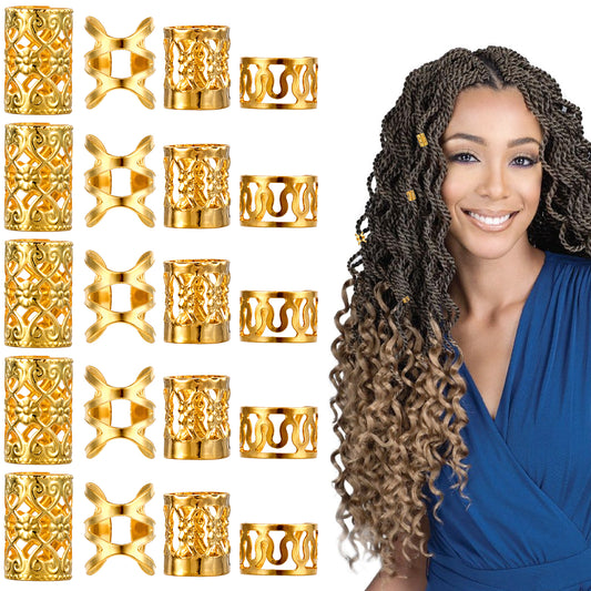 Molain 120Pcs Gold Hair Jewelry for Locs, Hair Cuffs for Braids, Hair Clips for Braids, Gold Hair Rings, Adjustable Hair Charms for Braids, Hair Braid Accessories for Women Men Braids Decoration(Gold)