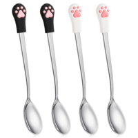 cobee 4 Pieces Cat Spoons for Wet Food, Dog Cat Pet Food Can Spoon with Long Handle, Stainless Steel Cats Measuring Spoons Small Claw Cats Spoon