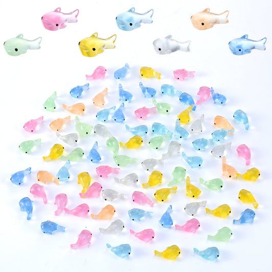 MBAIYO 80PCS Mini Luminous Resin Animals, Glow in The Dark Mini Shark Figurines Tiny Plastic Animal Figures for Fairy Garden Aquarium Dollhouse DIY Decor