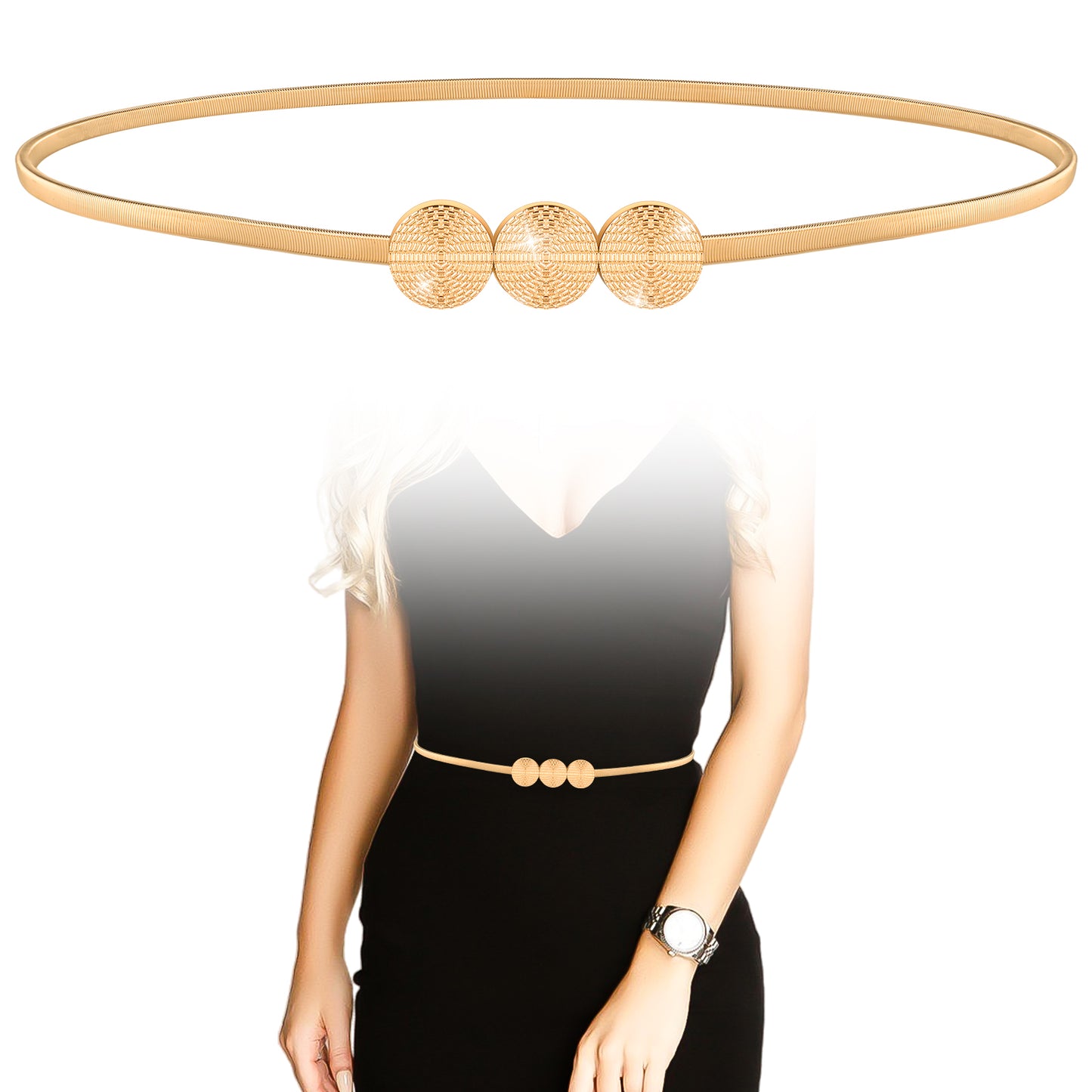 Yuanchu Women Elastic Waist Belt, Gold Skinny Belt Metal Ladies Thin Belt Women Dress Belt Versatile Stretch Chain Belt(Gold)