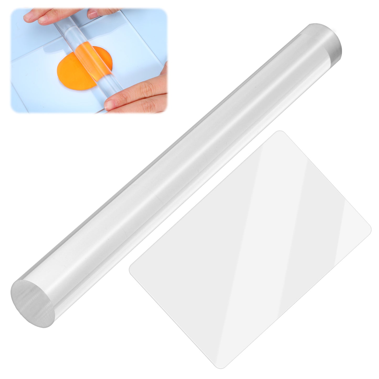 DOPENSPI 2 Pcs Acrylic Clay Rolling Pin Mat Set, Transparent Polymer Clay Tools for Sculpting Shaping DIY Craft Art