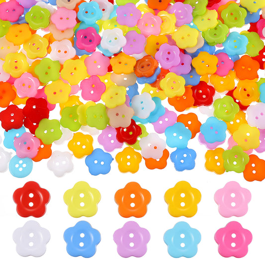 Bewudy 300pcs Flower Buttons, Spring Resin Flower Shaped 2 Hole Sewing Buttons for Sewing Clothes Accessories Gift DIY Crafts Scrapbooking Decoration(0.62 inch)