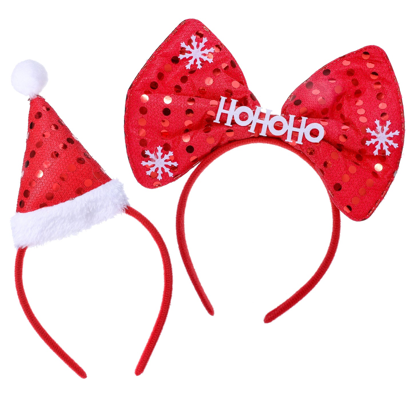 GEEHUA Christmas Headbands, Glitter Felt Xmas Head Topper Big Red Bow Tie Hair Hoop Xmas Tree Santa Hat Headbands for Women Adults Christmas Party Decorations