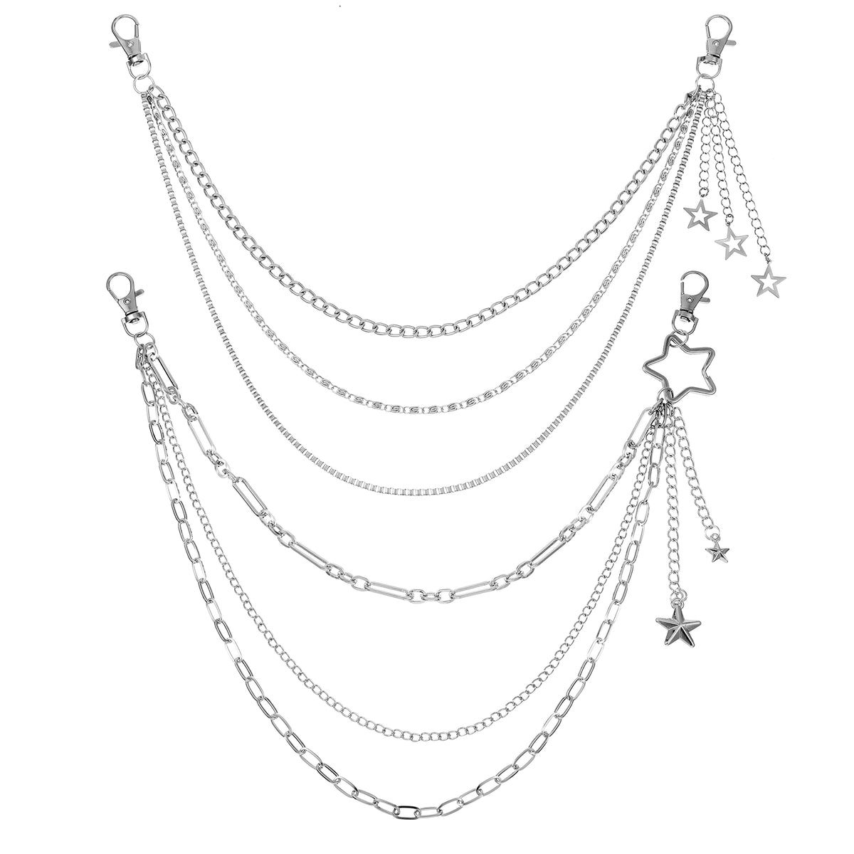 YUXMU 2 Pack 3 Layer Star Pants Chain,Punk Gothic Wallet Chain for Jeans