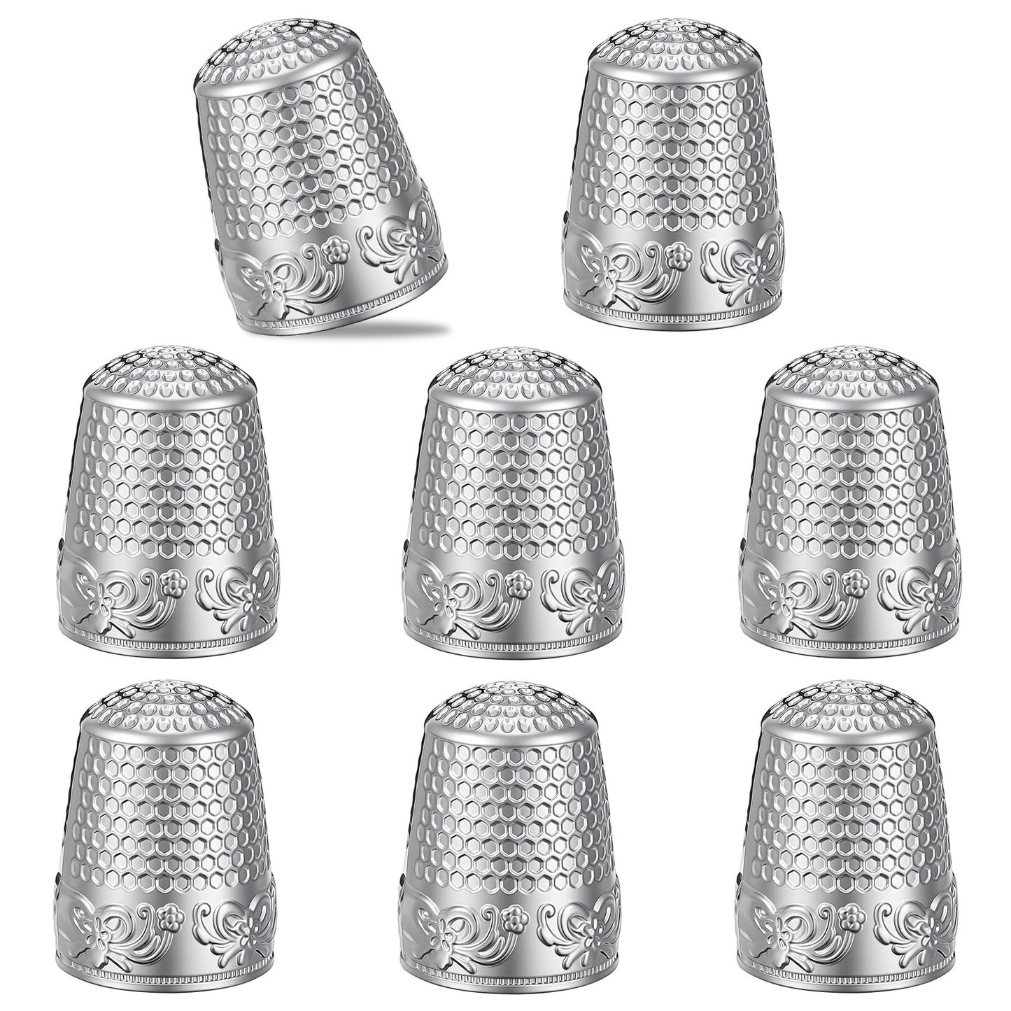 WJIAAA 8 PCS Sewing Thimbles for Hand Sewing, Metal Finger Protector Quilting Craft Accessories for Knitting Fingertip Protector Embroidery Needlework DIY Tools Anti-Slip Grooves Breathable(Silver)