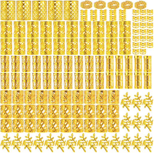 JJUNW 130Pcs Gold Dreadlock Beads Locs Accessories, Hair-Dreadlock Accessory Braid, Jewelry For Braids Adjustable Cuffs Braiding Hair Rings for Dreadlock Accessory Jewelry Decorations(Gold)