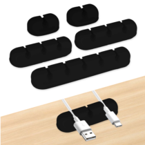 Bewudy 5 Pack Cable Holder Clips, 3 Models Multi-Hole Phone Charger Holders for Cords, Adhesive Desktop Cable Organizer for Desk Table Accessories Office Save Spaces(Black)