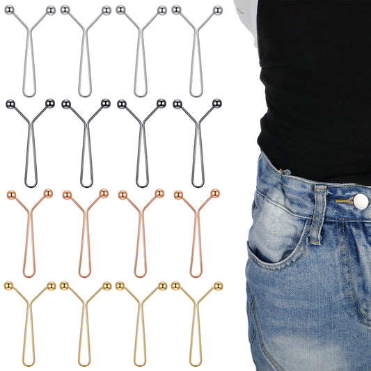 LXUEJIE 16 Pcs Pant Waist Tightener Buttons Pins, Removable Buttons No Need to Sew Detachable Button Pins Reusable Waist Cincher Clip Metal Brooch for Pants Jeans Skirts