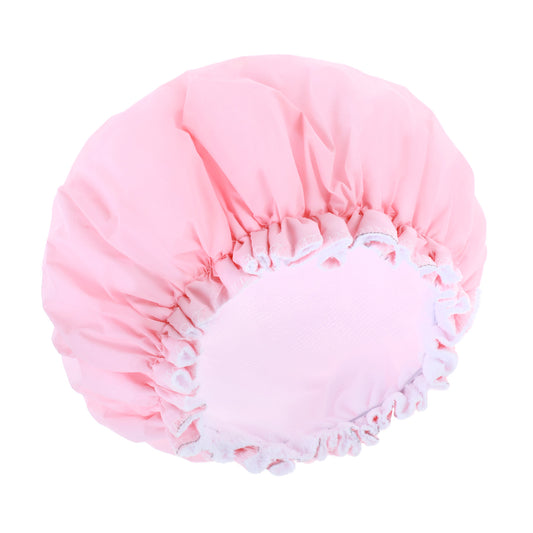 JIYIN Reusable Shower Caps for Women, Terry Cloth Lined Shower Cap Double Layer Reusable Bath Cap Waterproof Elastic Band Hair Cap for All Hair Lengths for Women Spa Home Salon Use(Pink)