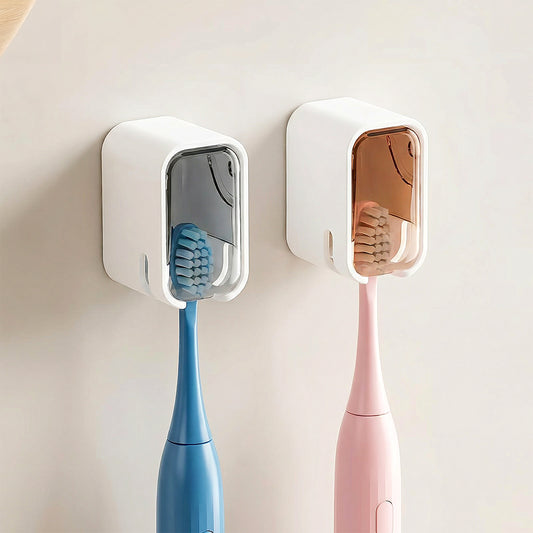 HJZHII 2Pcs Wall Mounted Toothbrush Holders for Bathroom Toothbrush Cover for Shower Storage Organizer Single Toothbrush Dispenser Storage Organizer for Family Travel Bathroom Punch Free Design