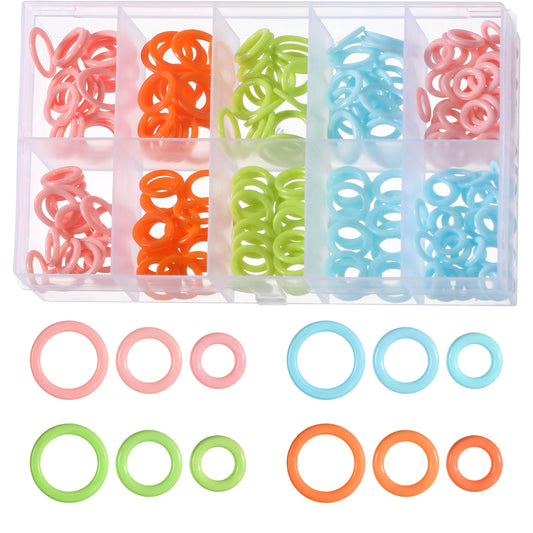 LXUEJIE 220 Pcs Knitting Stitch Marker, Crochet Stitch Counter Coloured O-Rings with Clear Storage Box, Crochet Accessories and Supplies for Sewing DIY Knitting